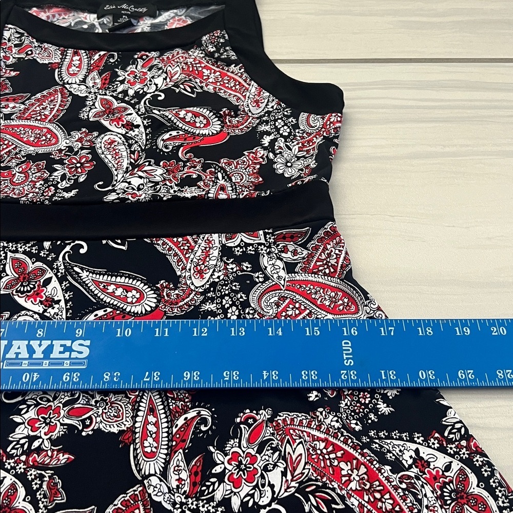 Elie McCarthy Paisley Pattern Red White & Black Sleeveless Stretch Dress Size PL - Picture 10 of 10